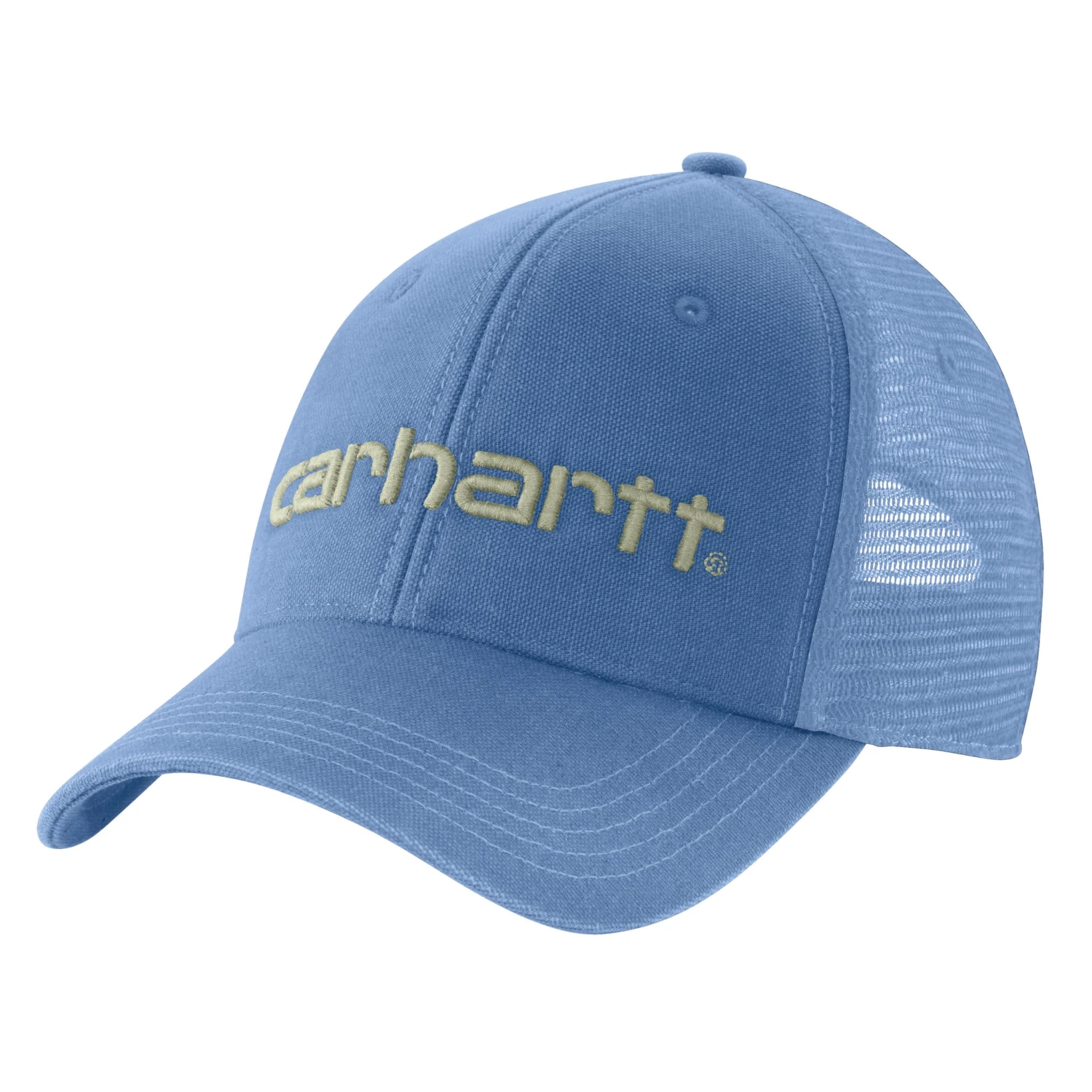 'Carhartt' Men's Canvas Mesh-Back Logo Graphic Cap - Blue Lagoon 1 'Carhartt' Men's Canvas Mesh-Back Logo Graphic Cap - Blue Lagoon