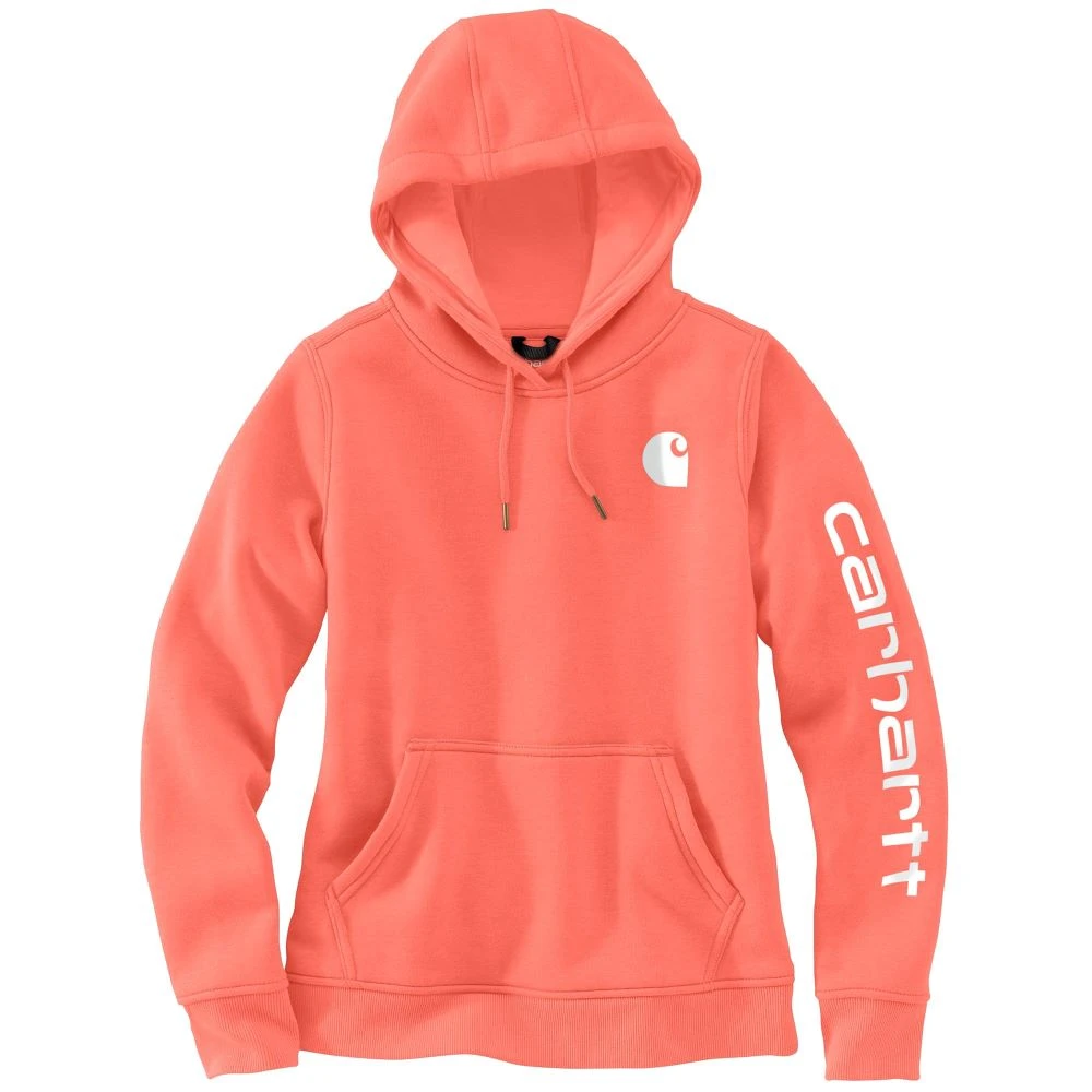 'Carhartt' Women's Clarksburg Logo Sleeve Graphic Hoodie - Electric Coral 3 'Carhartt' Women's Clarksburg Logo Sleeve Graphic Hoodie - Electric Coral - Image 3