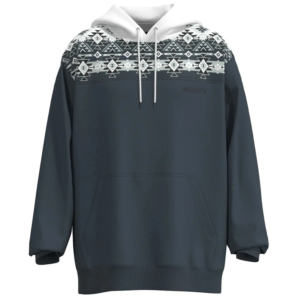 'Hooey' Men's "Ridge" Aztec Pattern Hoody - White / Denim 1 'Hooey' Men's "Ridge" Aztec Pattern Hoody - White / Denim