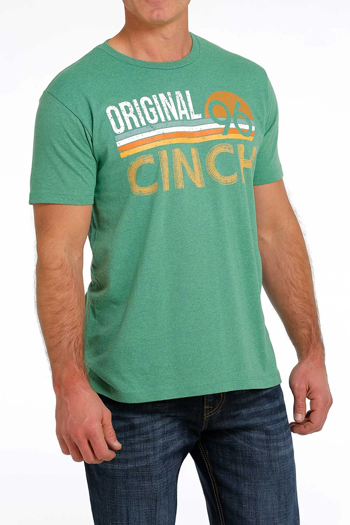 'Cinch' Men's Tri Color Crew Neck T Shirt - Heather Green 1 'Cinch' Men's Tri Color Crew Neck T Shirt - Heather Green