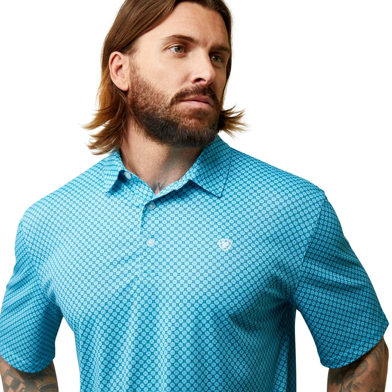 'Ariat' Men's All Over Print Polo - Peacock Blue 2 'Ariat' Men's All Over Print Polo - Peacock Blue - Image 2