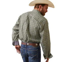 'Ariat' Men's Wrinkle Free Florian Classic Fit Button Down - Black / Green -Cheap Clothing Store S23 MNS WEST 10043878 back 1024x1024@2x