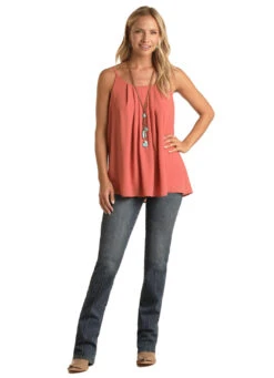 'Rock & Roll' Women's Pleated Cami - Coral