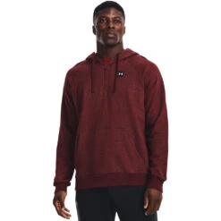 'Under Armour' Men's Rival Fleece 1/2 Zip Hoodie - Chestnut Red Light Heather / Onyx White